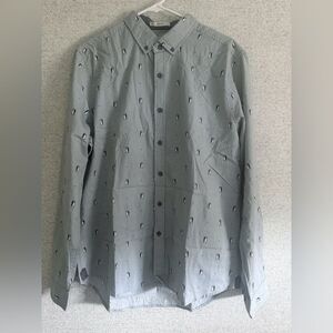 Heritage Report Collection gray penguin print button-down shirt size L